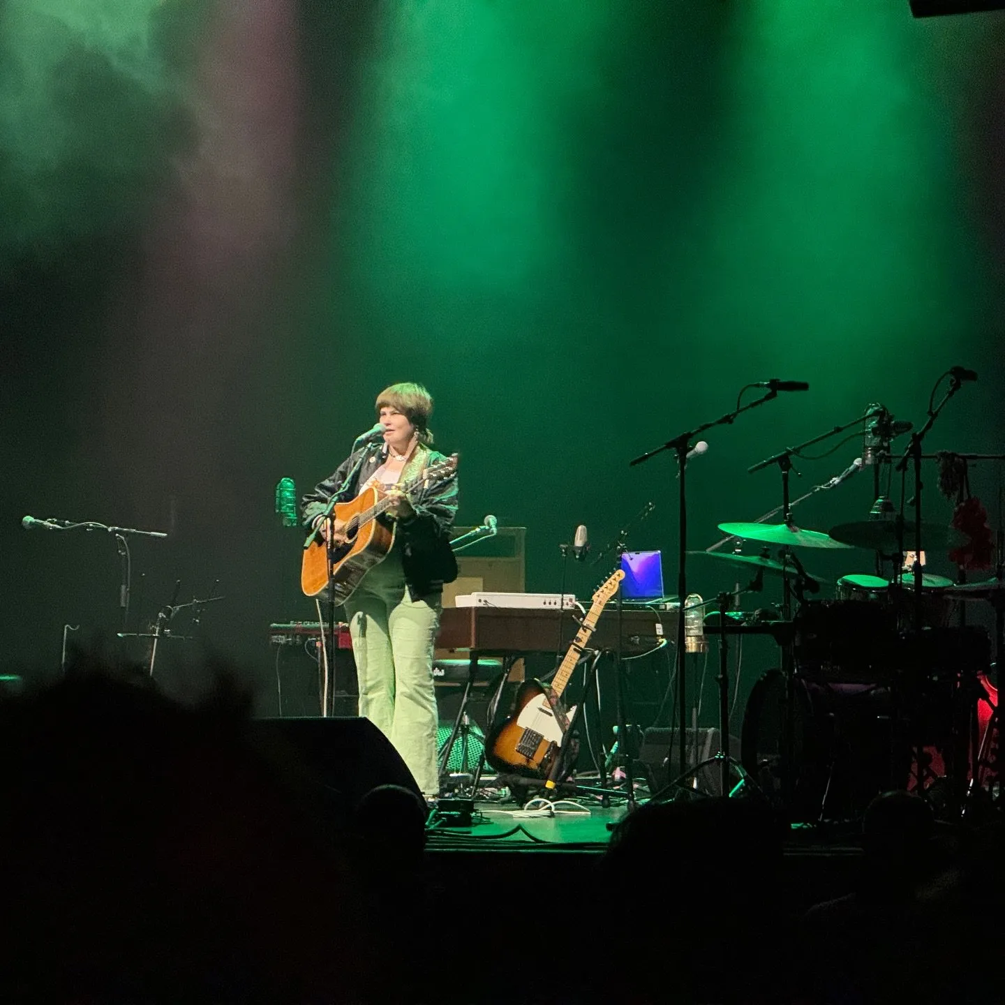 Iron & Wine on a green-lit stage at the Uptown Theater