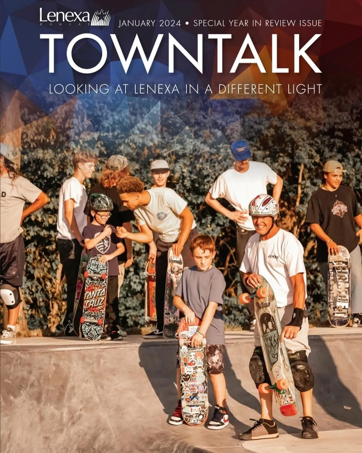Lenexa Town Talk magazine cover featuring the skate park grand opening